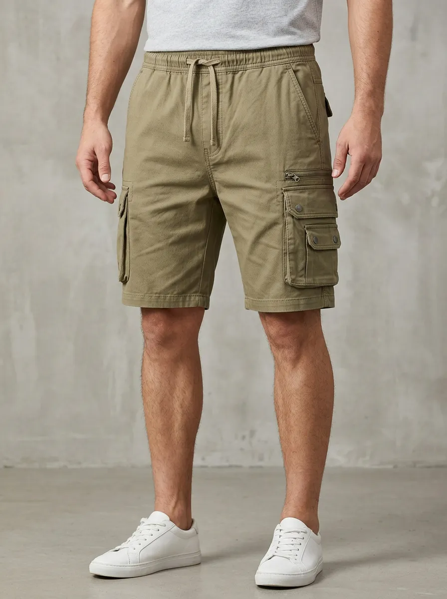 Workwear-Inspired Multi-Pocket Casual Cargo Shorts