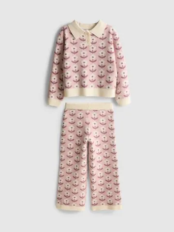1-9yrs | Floral Jumper and Knit Trousers Set