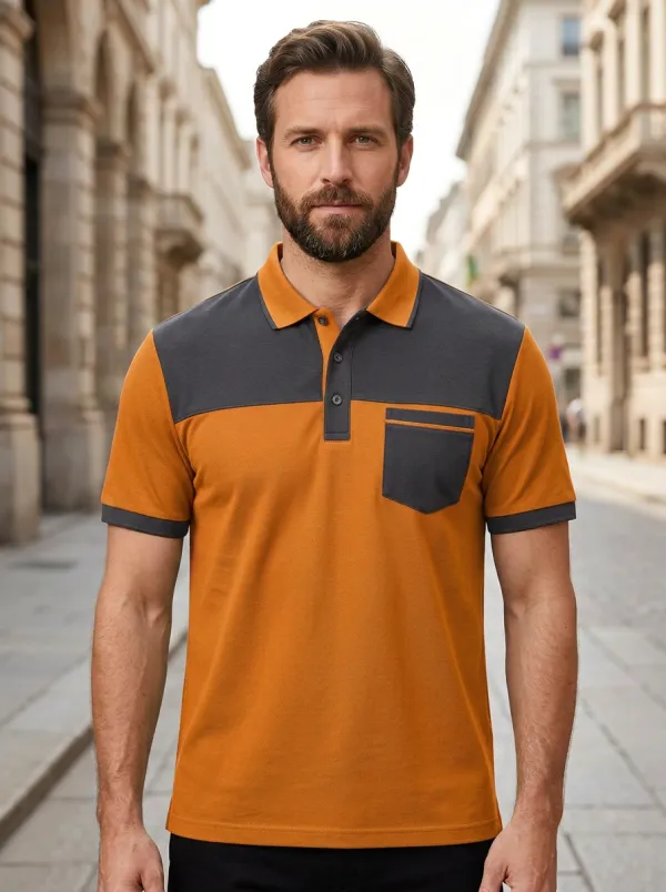 Men's Classic Colorblock Pocket Polo Shirt