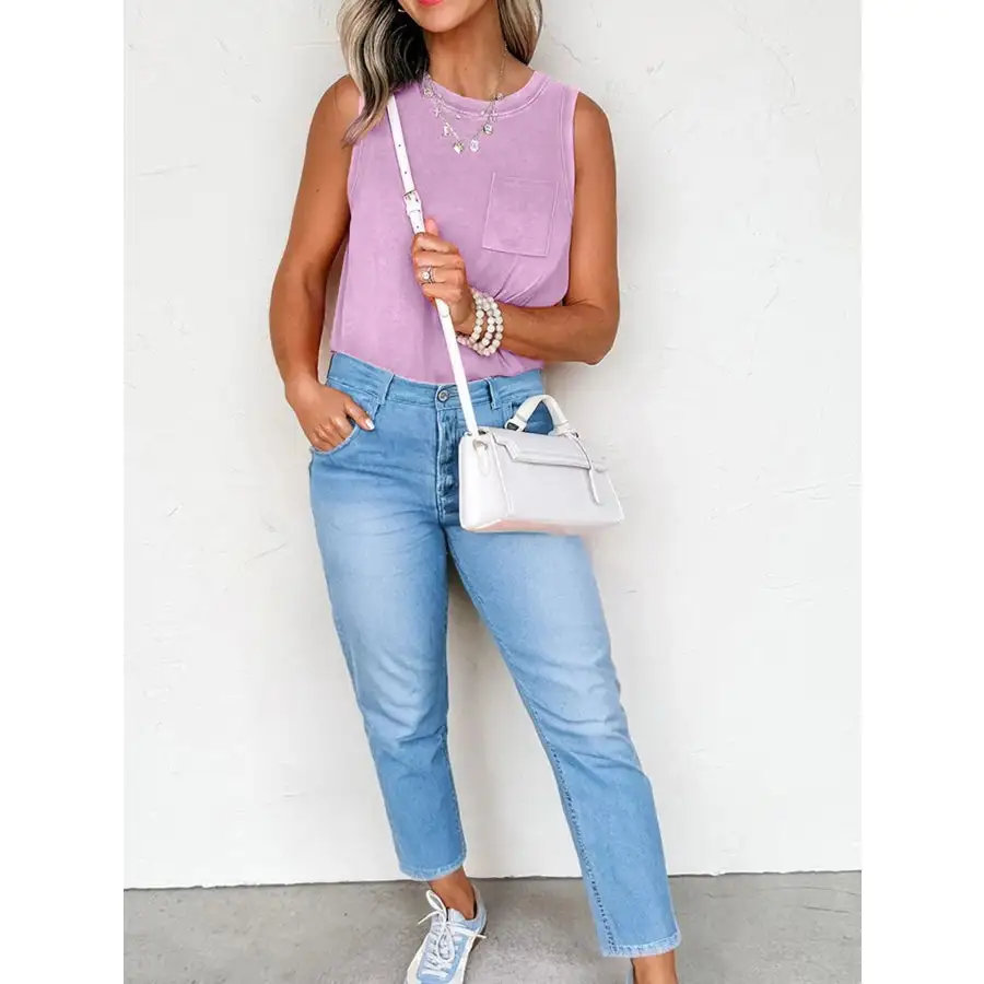 Round Neck Tank With Chest Pocket