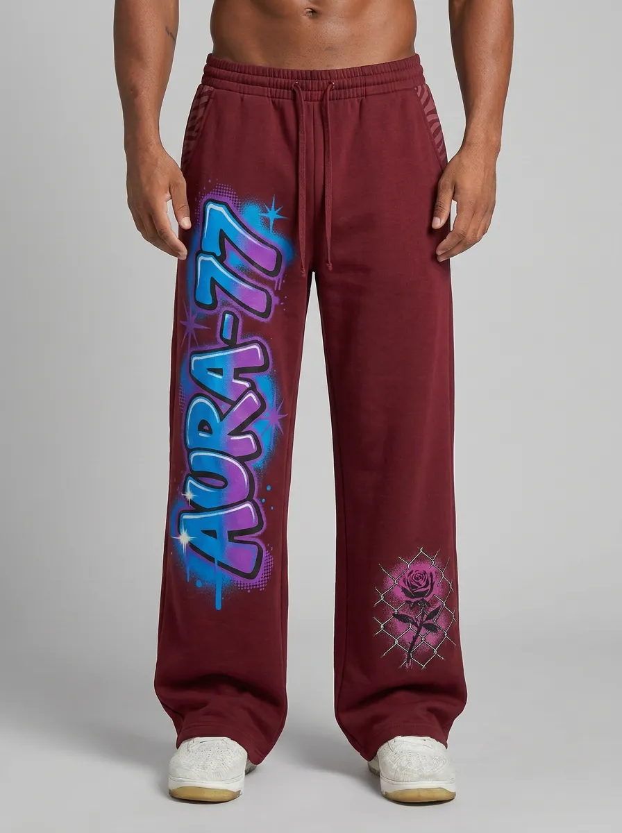 Men's Streetwear Aura-77 Rose Graffiti Printed Sweatpants