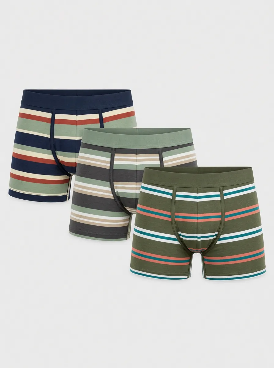 Men's Multi-Color Striped Knit Stretch Waist Boxer Briefs 3-Pack