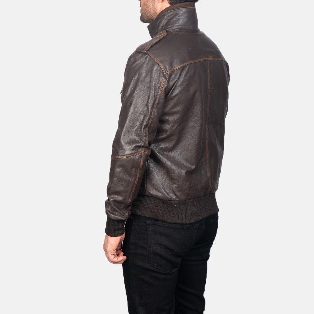 Men's Classic Textured Bomber Leather Jacket