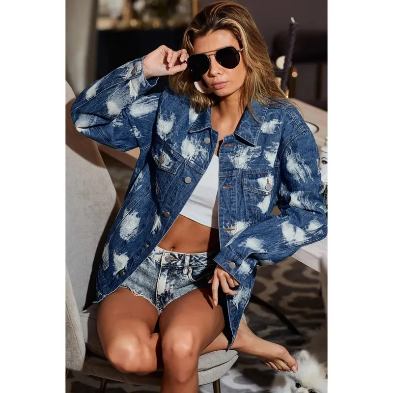 Washed Tie-Dye Denim Jacket