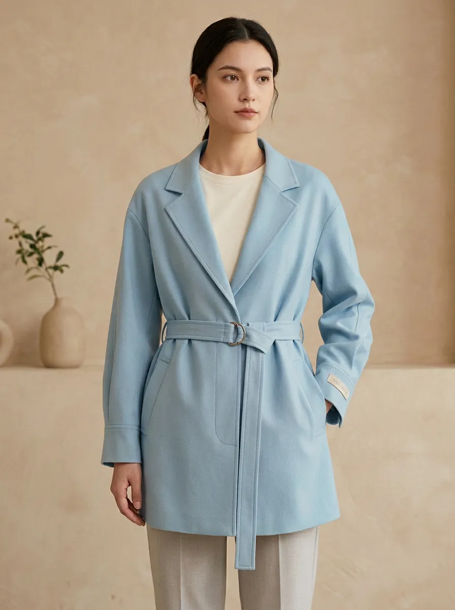 Peach Belted Wool Blend Coat