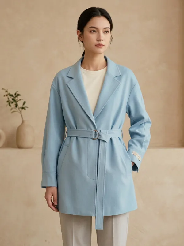 Peach Belted Wool Blend Coat