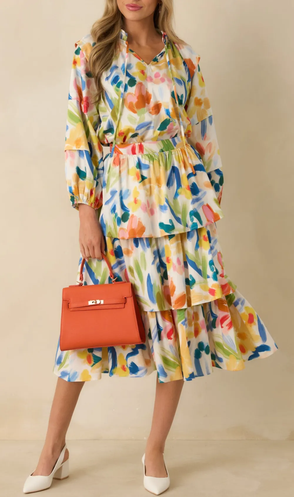 Long-Sleeve Abstract-Floral Floral-Print Cotton Top