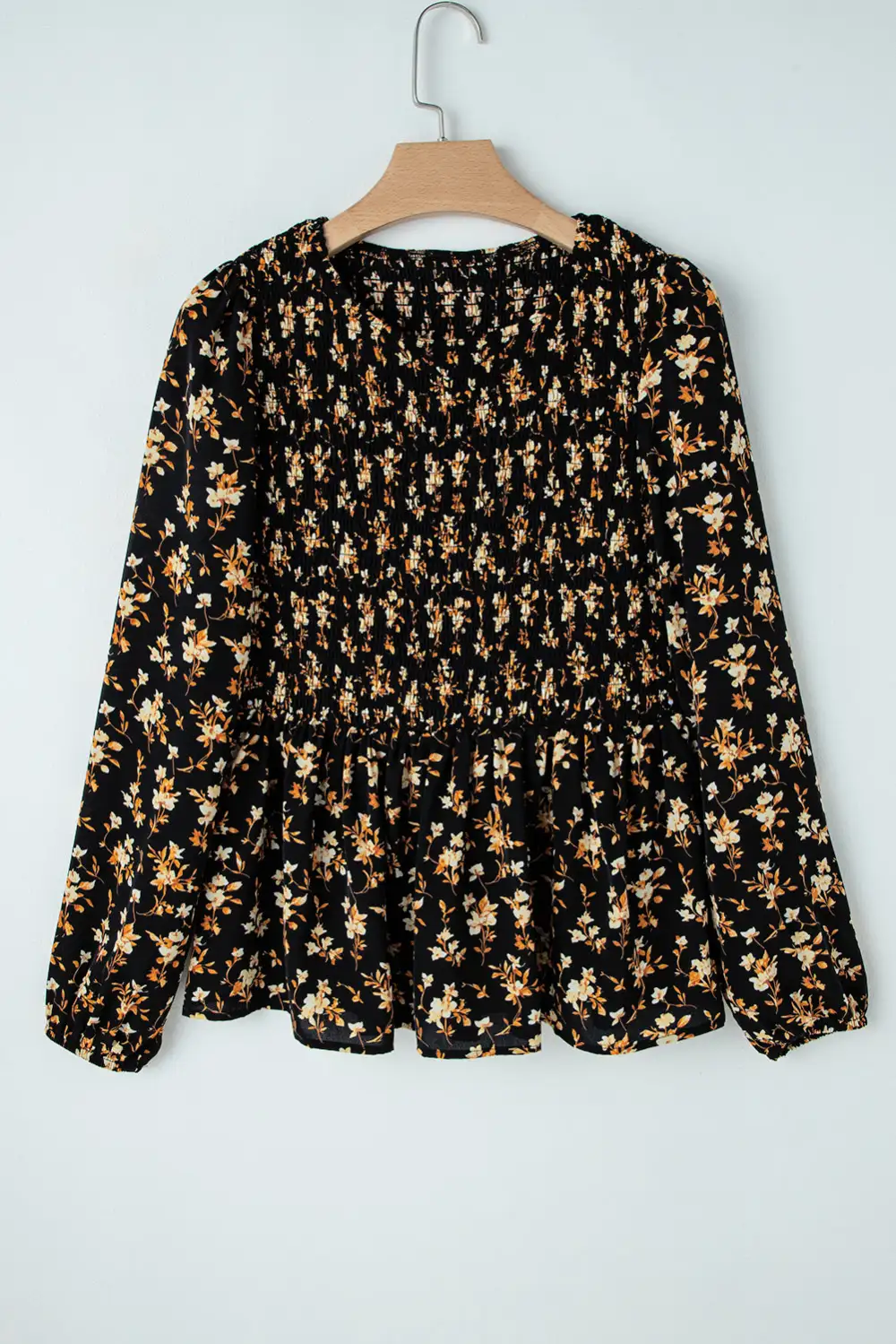Softly Styled Floral Ruffled Smocked Blouse