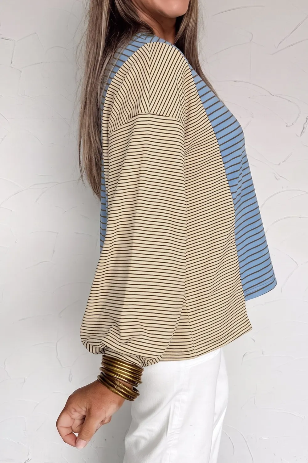 Striped Round Neck Relaxed Long Sleeve Top