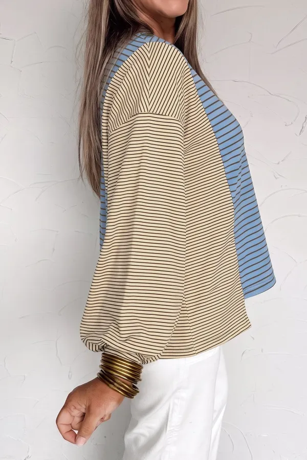 Striped Round Neck Relaxed Long Sleeve Top