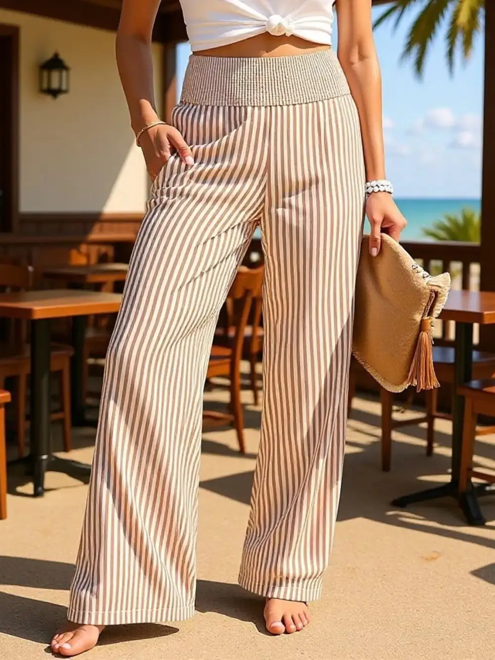 Refined Striped Wide Leg Pants