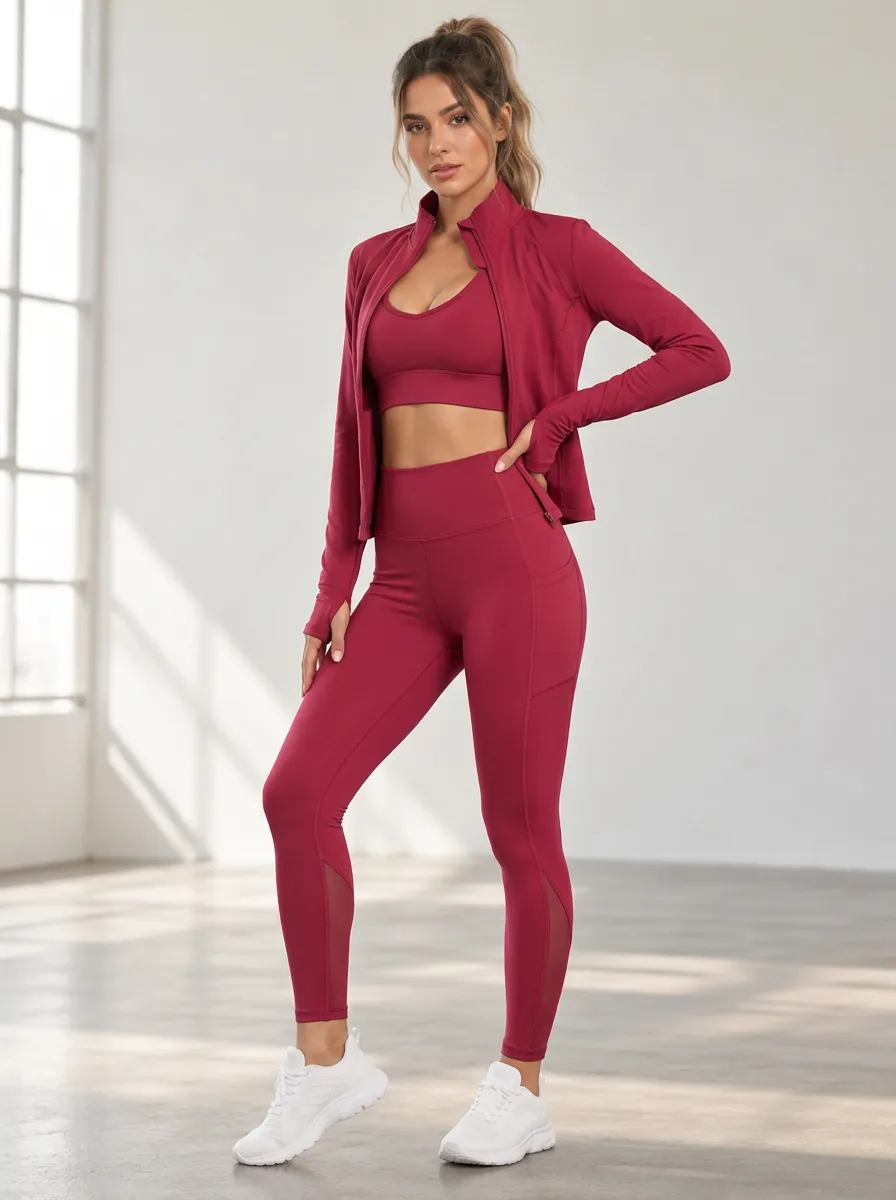 Women's Mesh Panel Printed Leggings Set