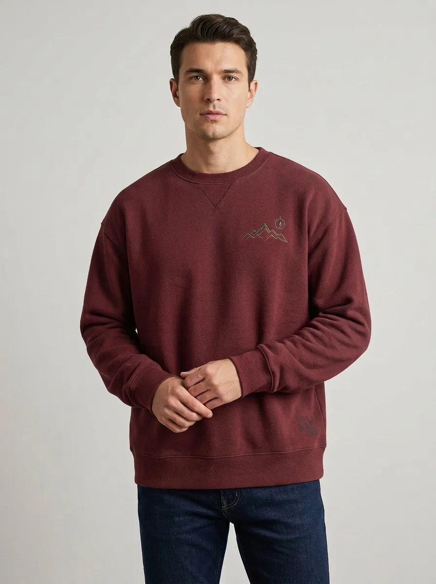 Men's Charcoal Outdoor Mountain Compass Fleece Sweatshirt