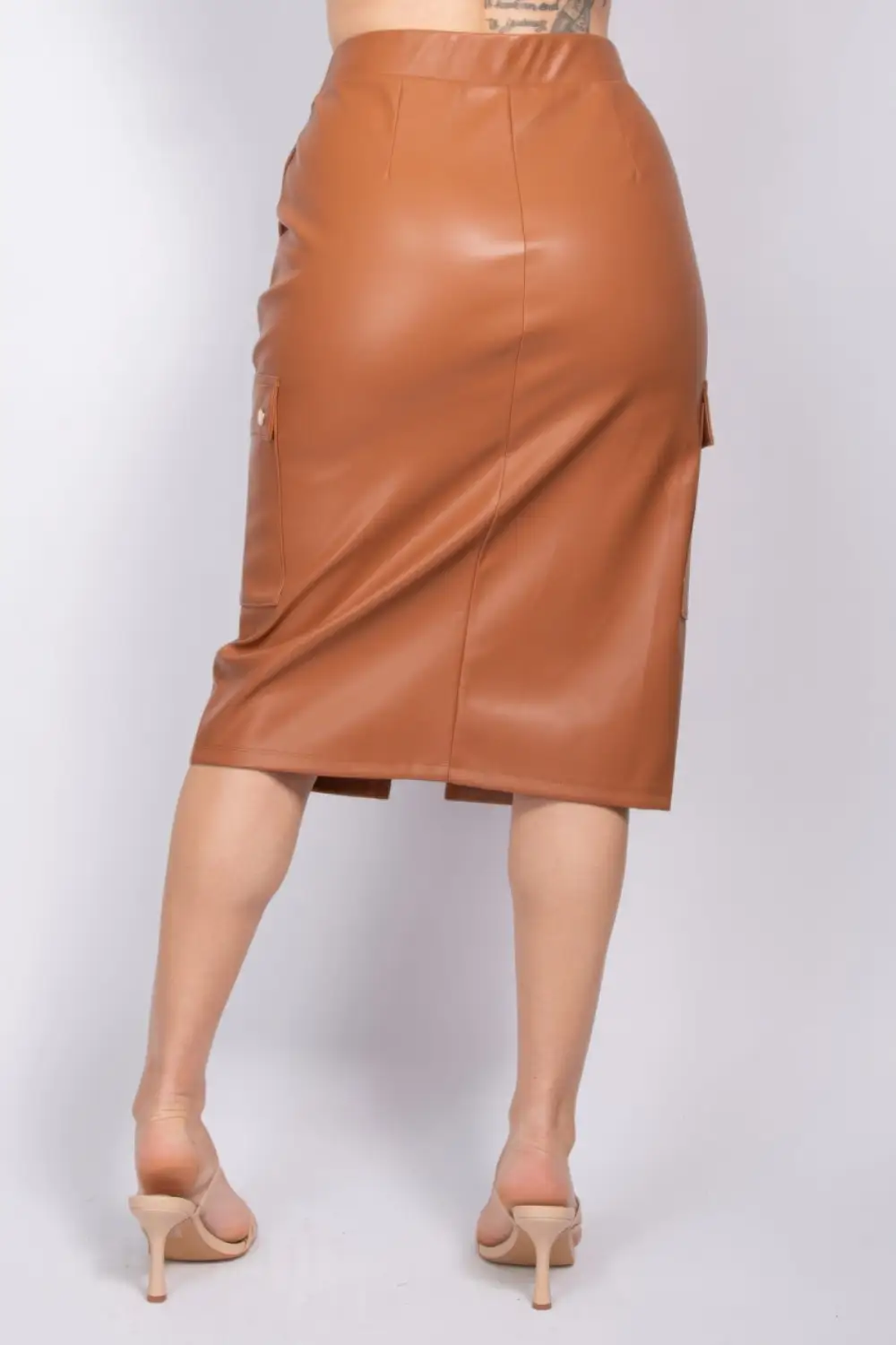 Button Front Faux Leather Skirt