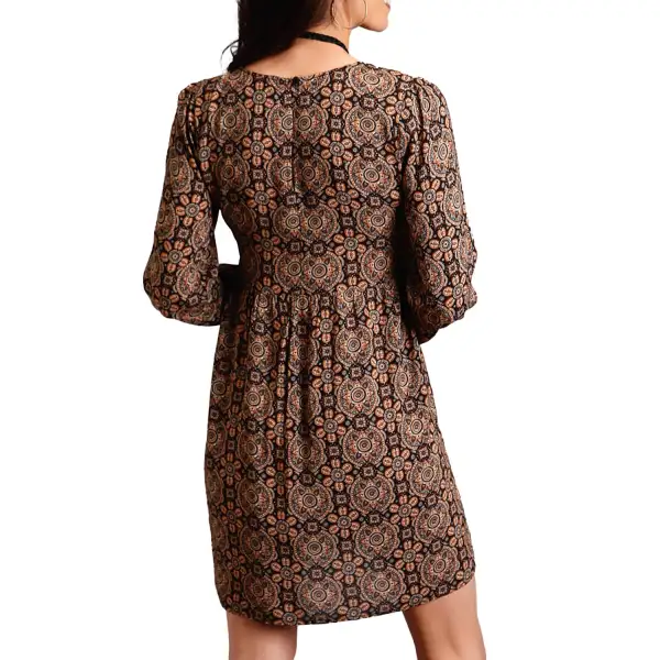 Paisley Print Denim Casual Dress