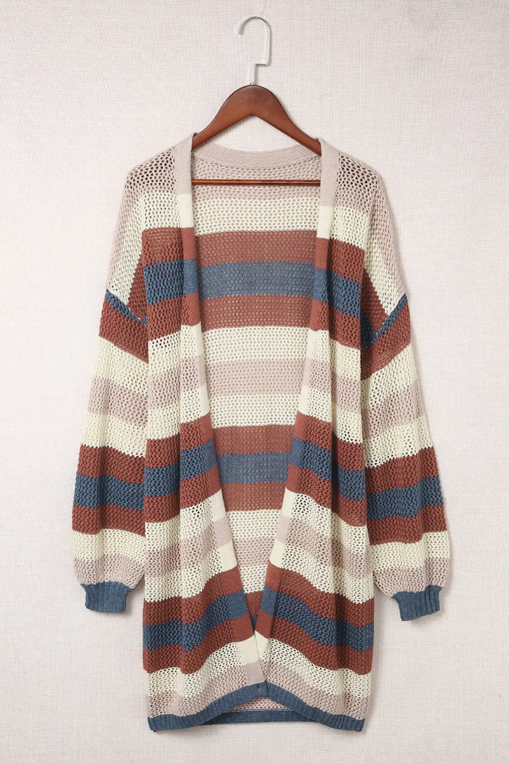 Striped Color Block Openwork Knit Cardigan
