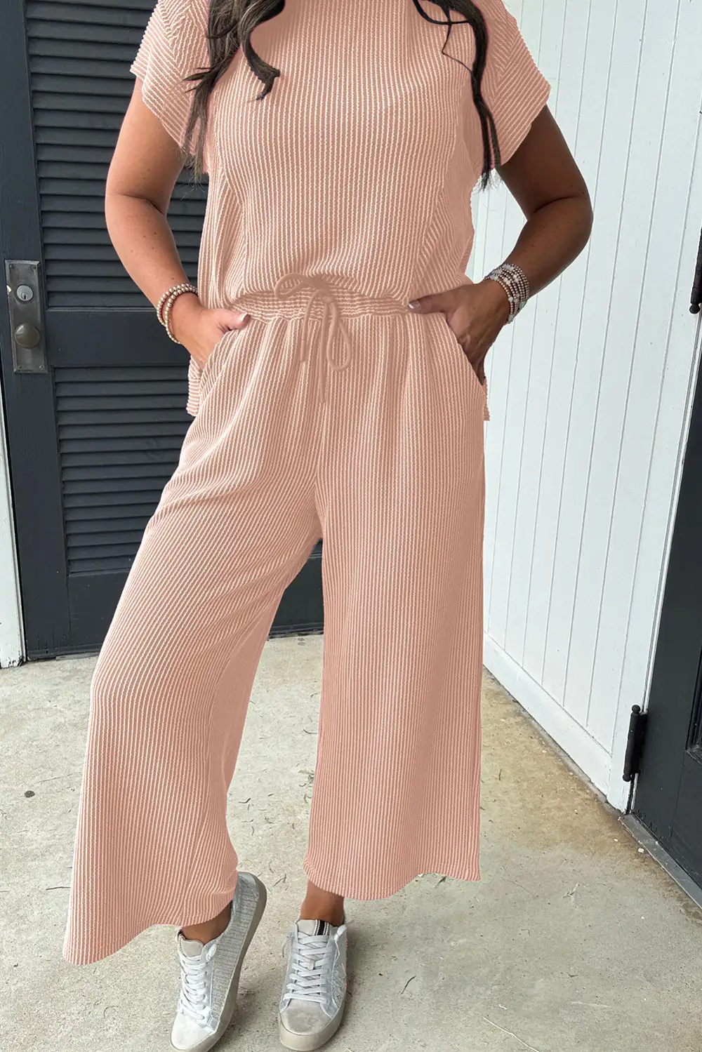 Solid Knit Relaxed Shorts Lounge Set Layer