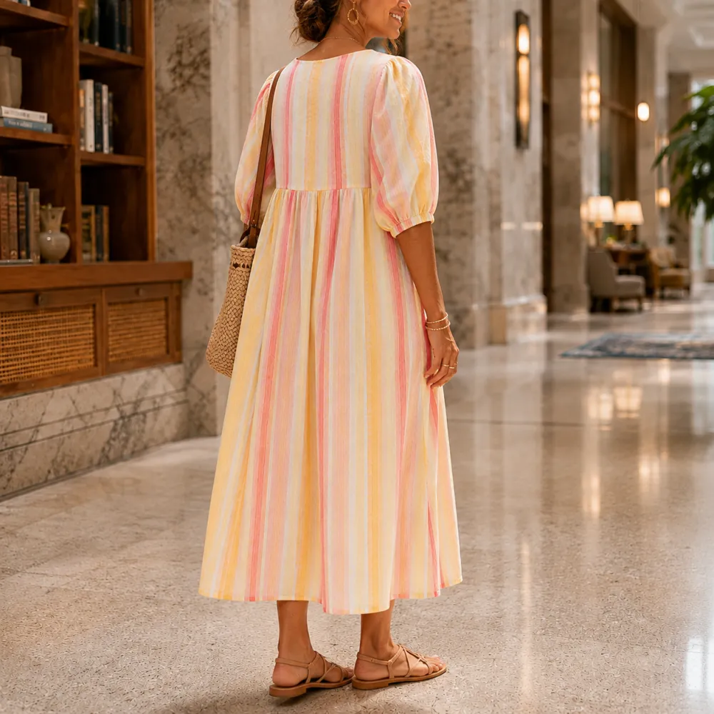 Striped V-Neck Midi Dress