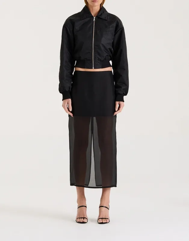 Black Quilted Bomber Jacket