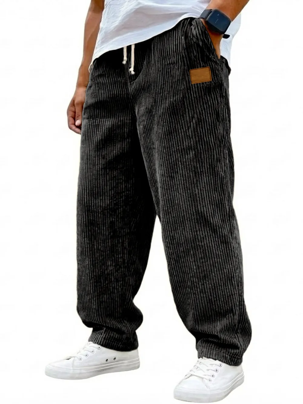 Corduroy Drawstring Seamed Trousers