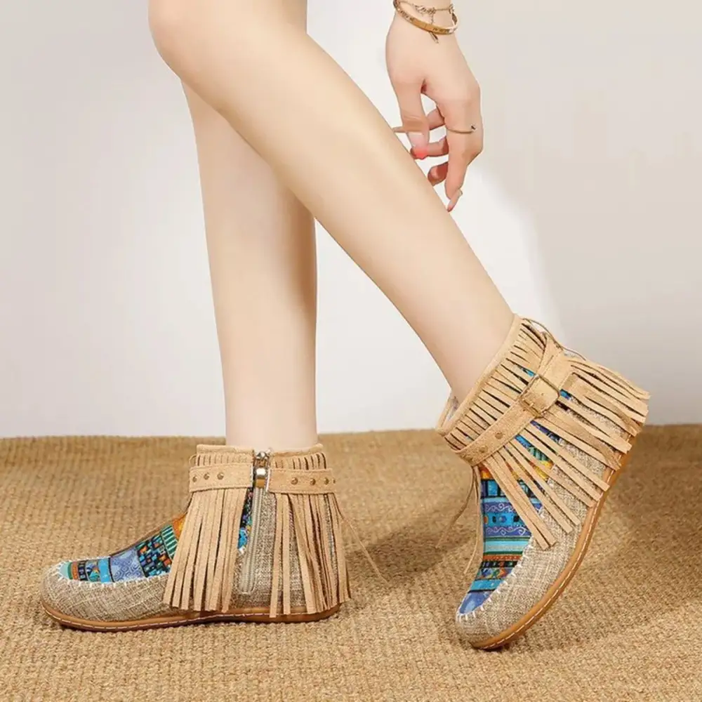Fringe Side-Zip Ankle Boots