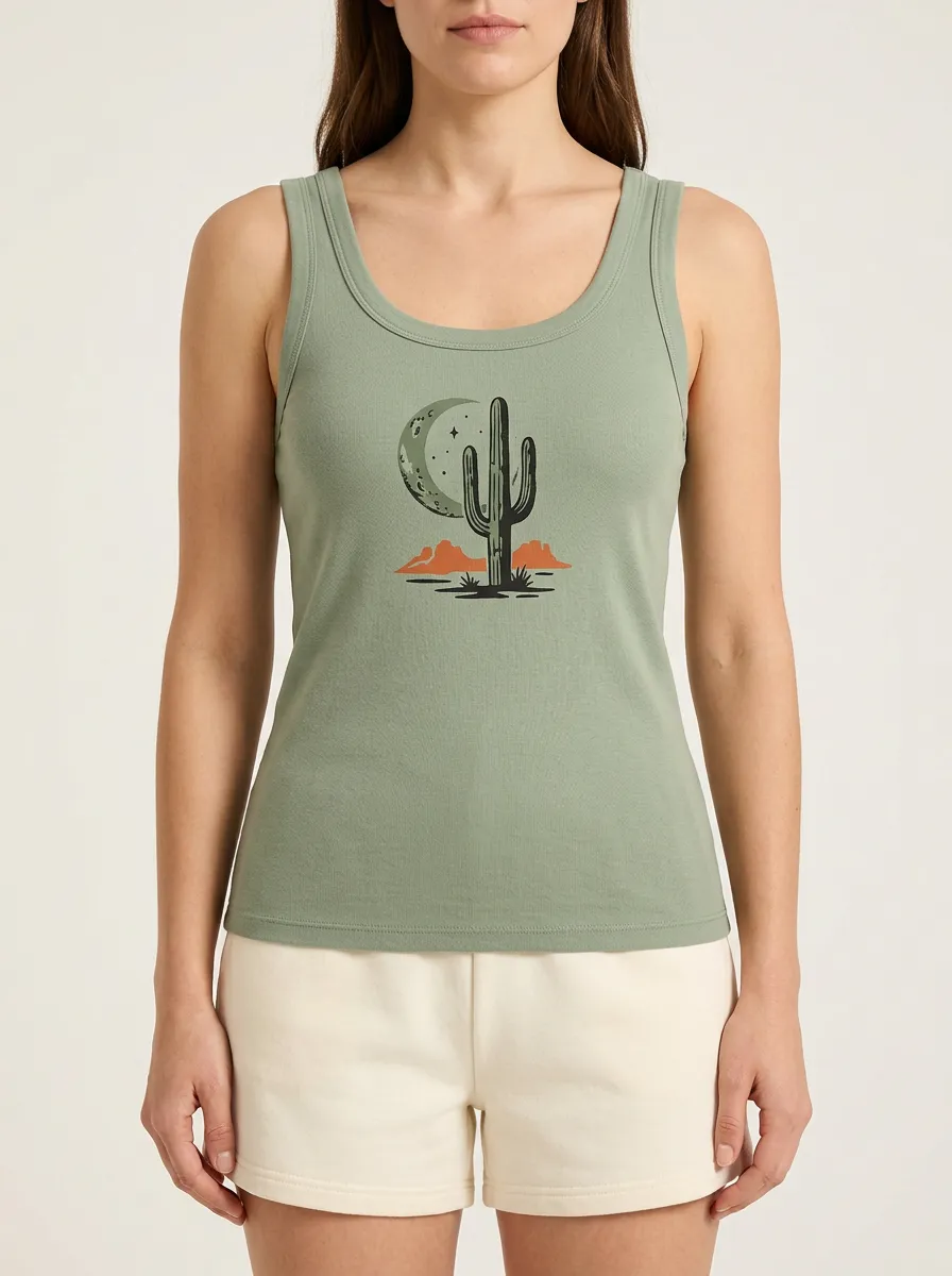 Rustic Cactus Moon Built-In Bra Tank Top