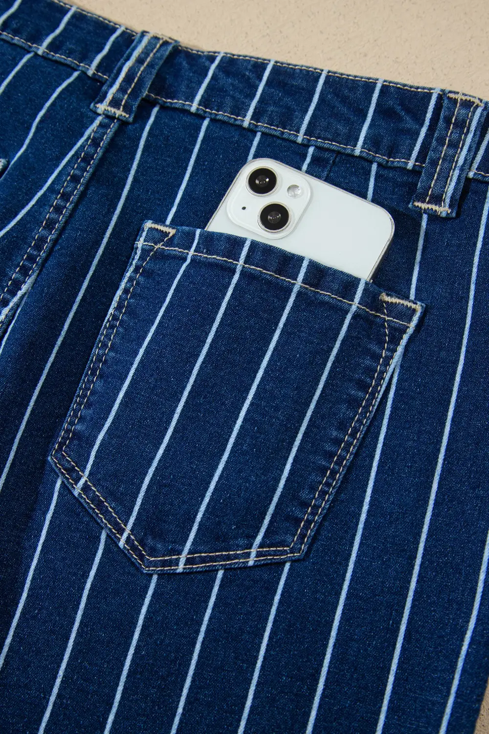 Button-Detail Striped Denim Shorts