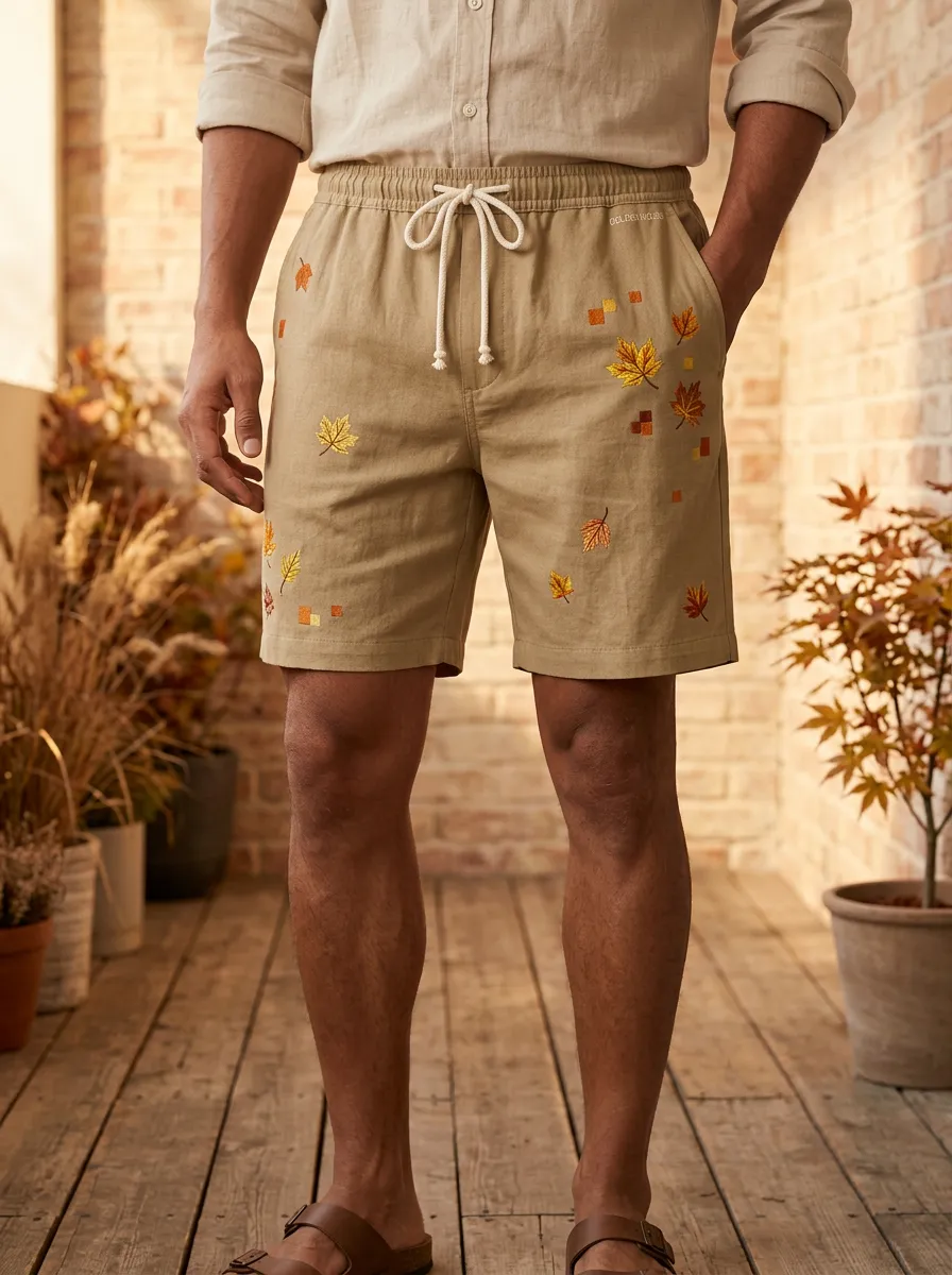 Embroidered Leaf Detail Embroidered Shorts