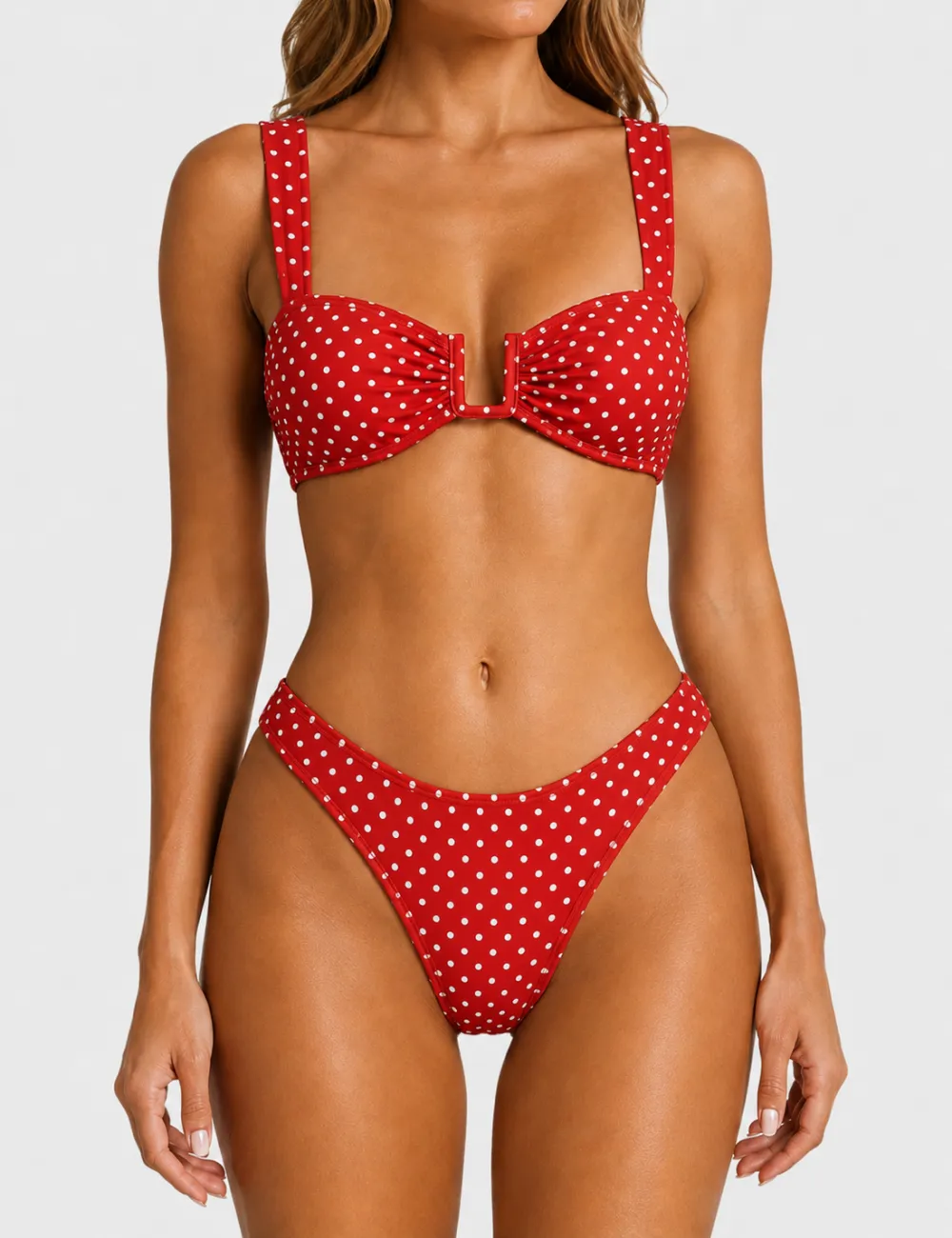 Polka Dot Square Neck Balconette Piece Bikini Set