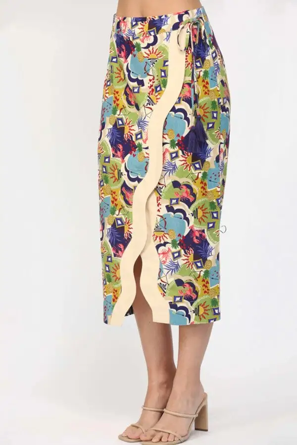 Multicolor Floral Wrap Front Midi Skirt