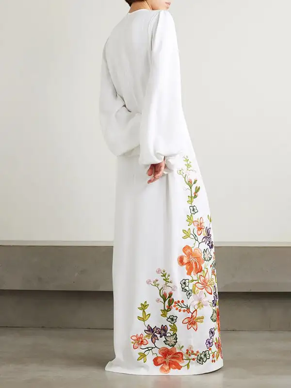 Sleeves Flower Long Neck Maxi Dress