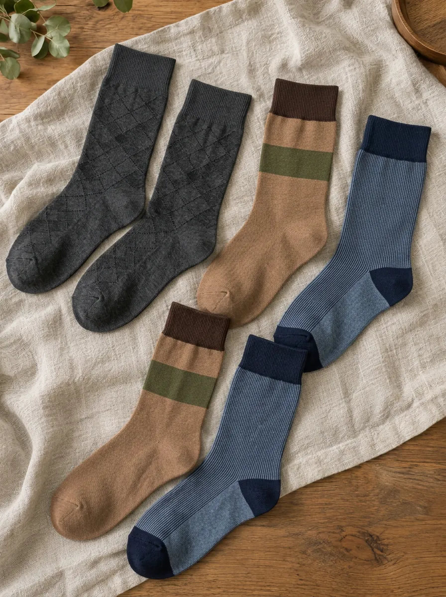 Men's Vintage Style Argyle and Striped Patterned Crew Socks 3-Pair Set