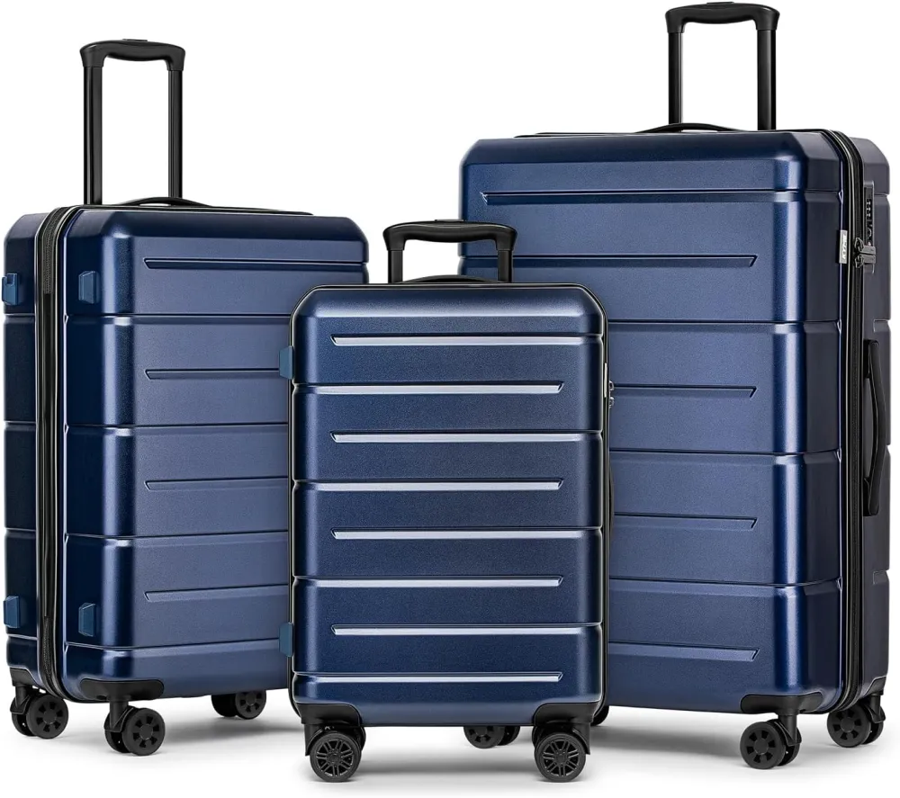 KYME 24 Inch Luggage,Checked Medium Suitcase with Spinner Wheels,Black