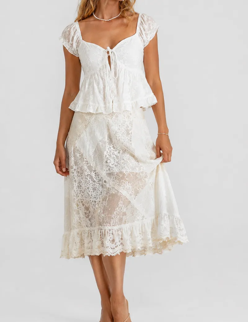 Lace Front Ruffle Hem Top