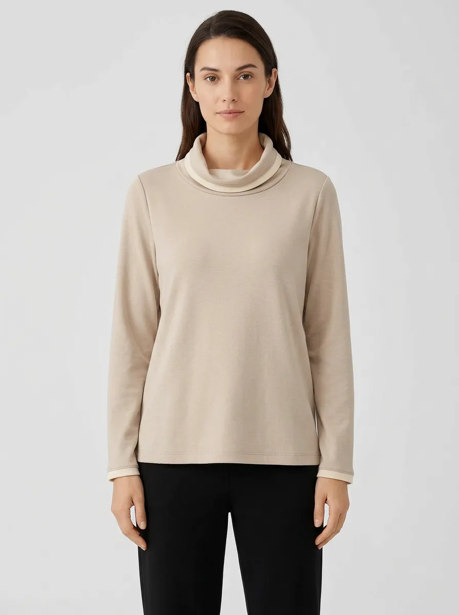 Women's Mock-Neck Long-Sleeve Top with Contrast Trim