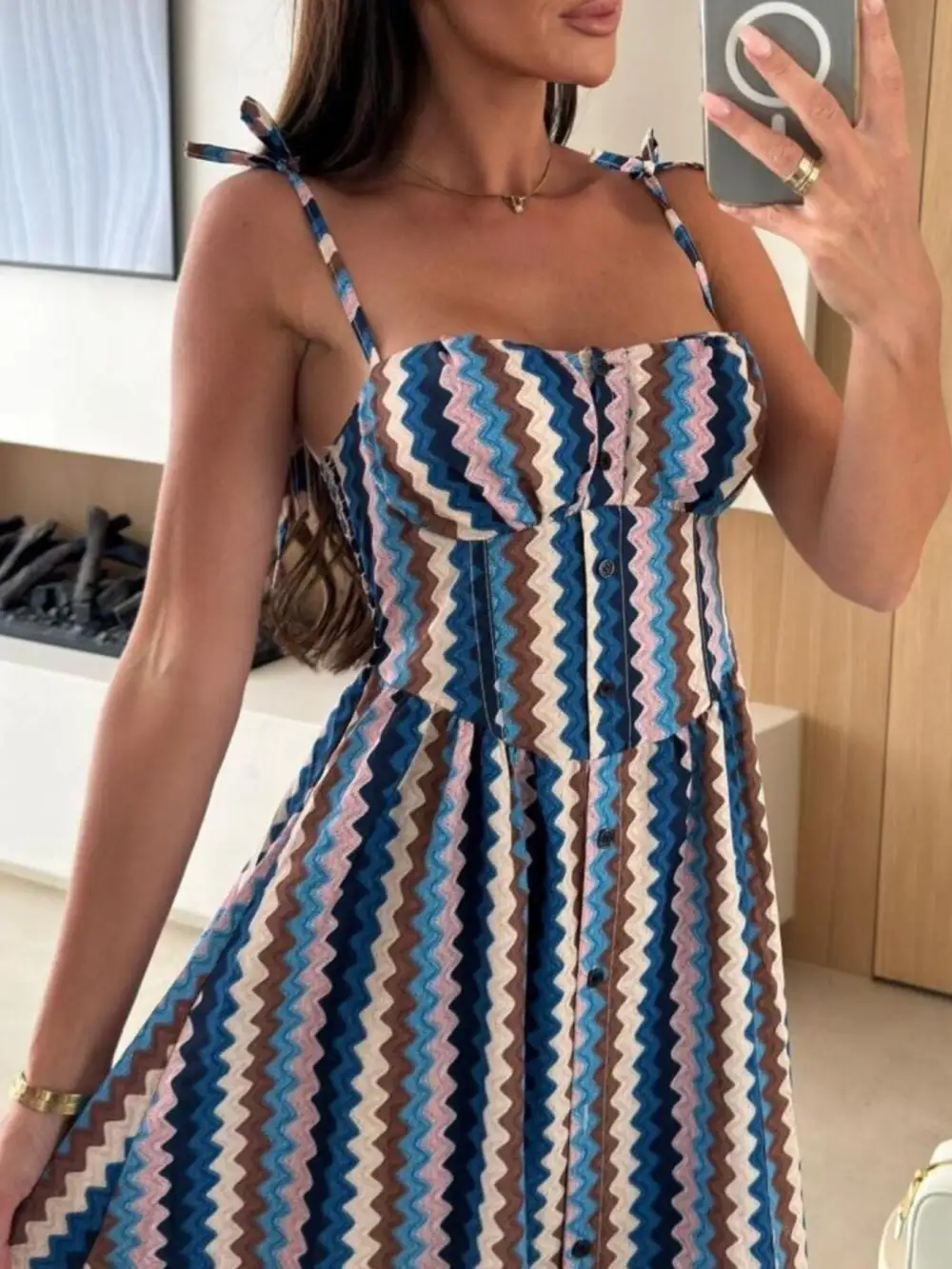 Drape Striped Midi Dress