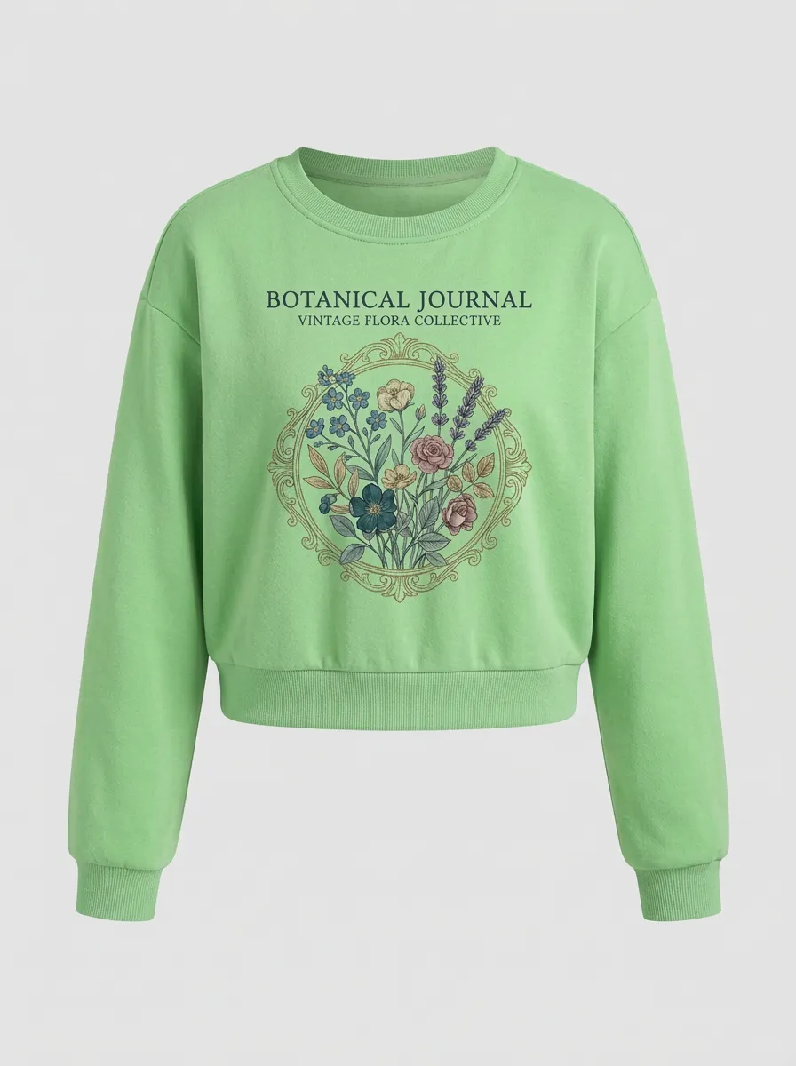 Women's Botanical Journal Vintage Flora Printed Sweatshirt