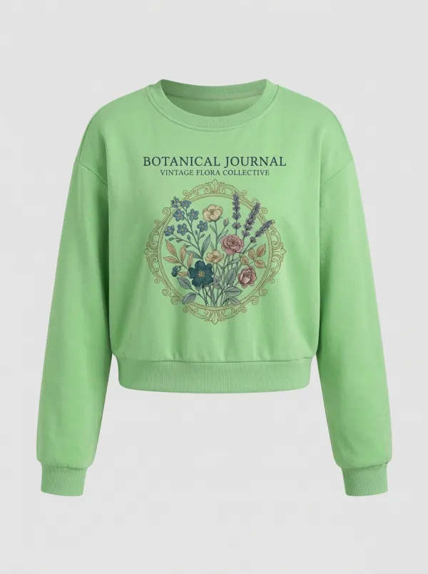Women's Botanical Journal Vintage Flora Printed Sweatshirt