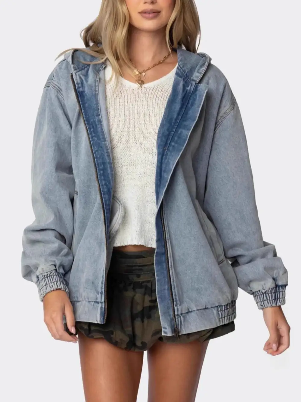 Hooded Oversized Zip Up Jacket
