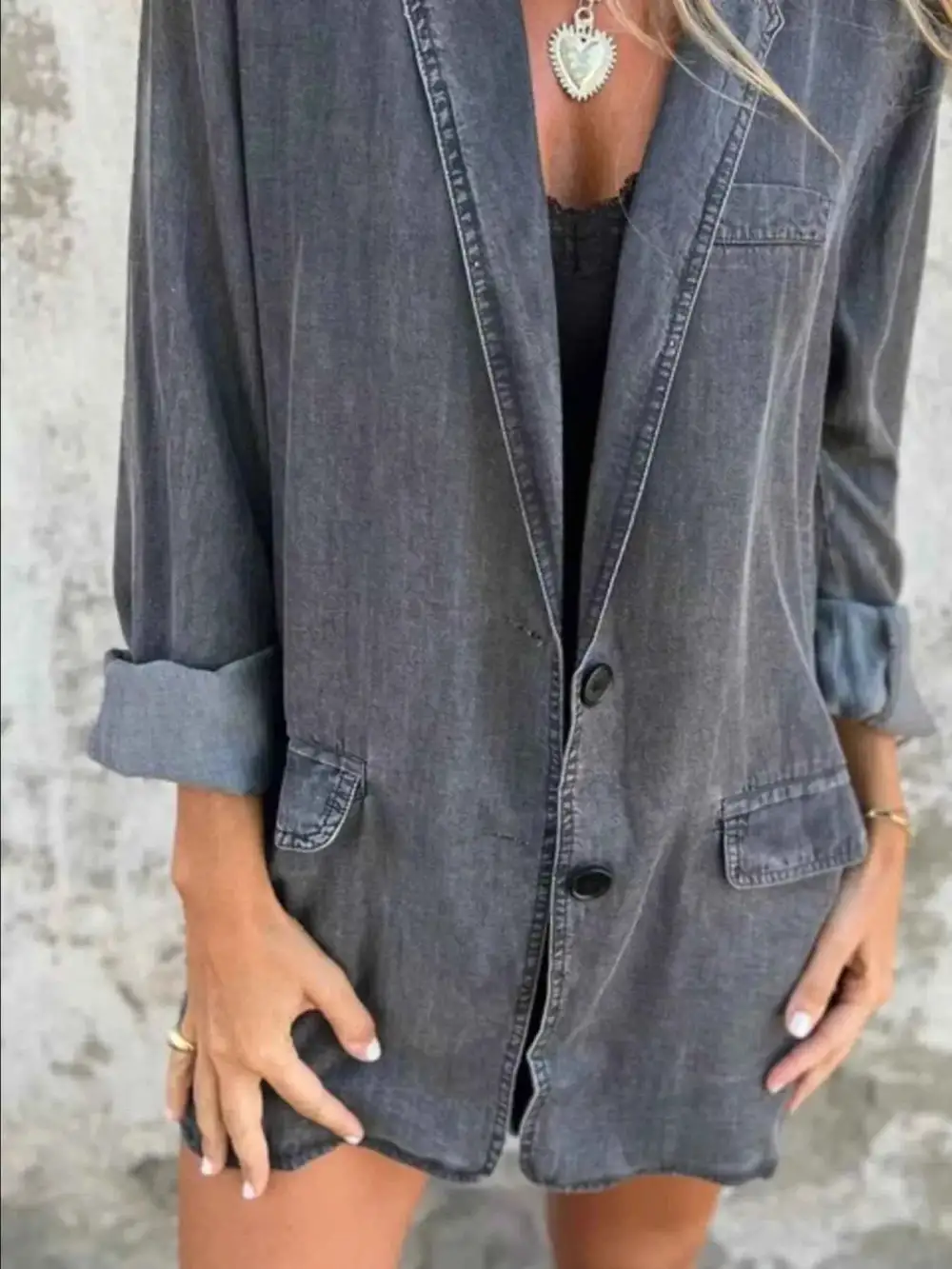 Plus Size Button Down Denim Blazer