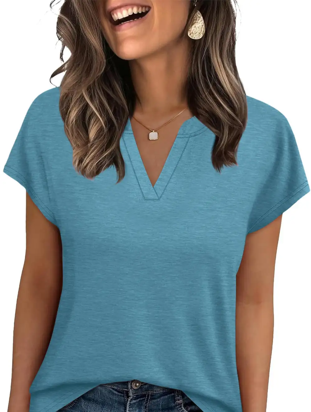 Textured V-Neck Short Sleeve Top