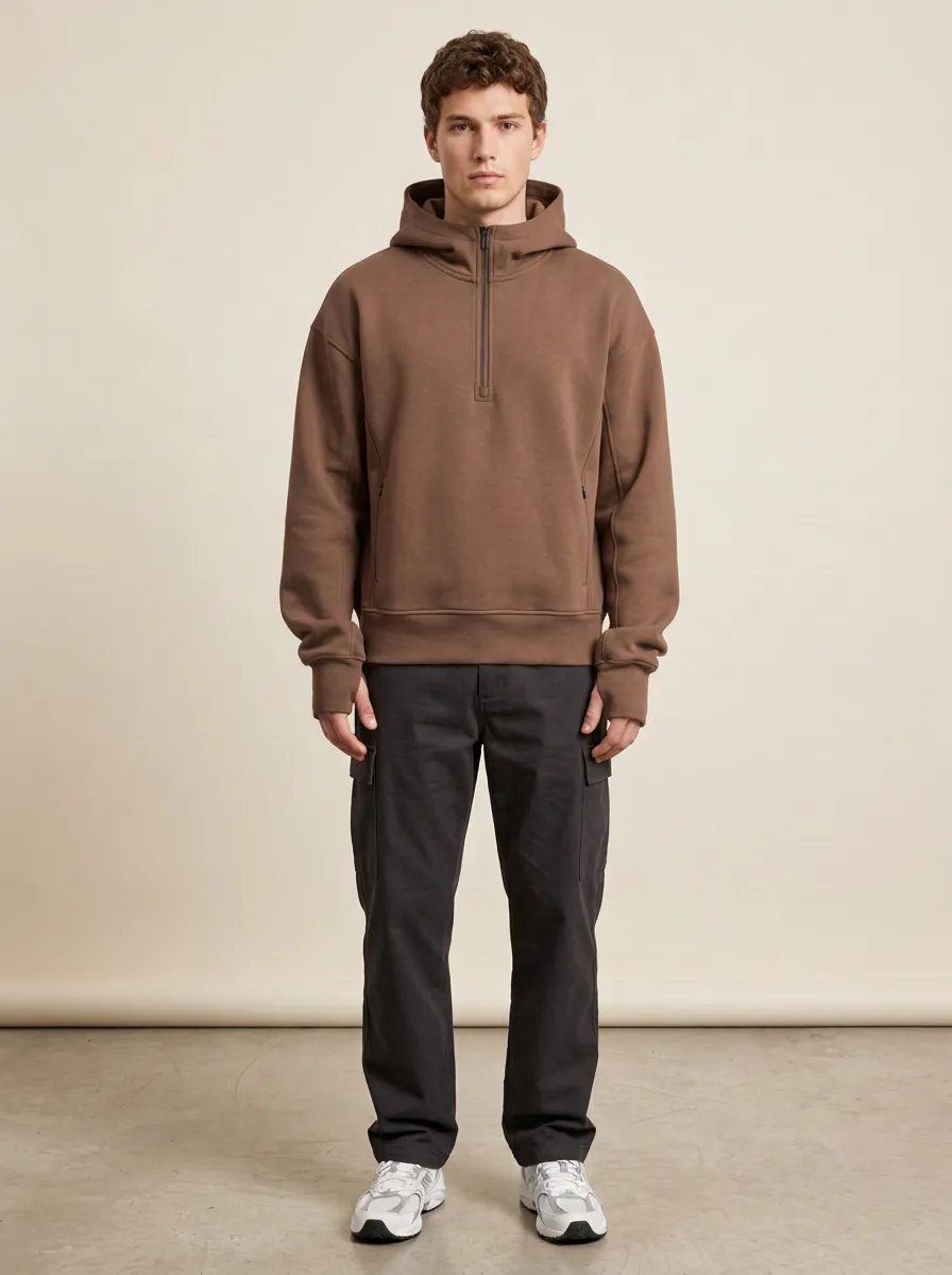 Unisex Quarter Zip Relaxed Layer Pullover Hoodie