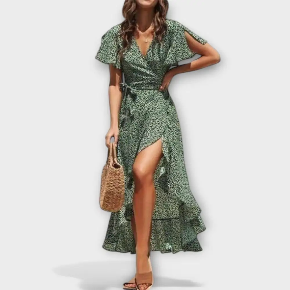 Wrap Floral Belted Casual Dress