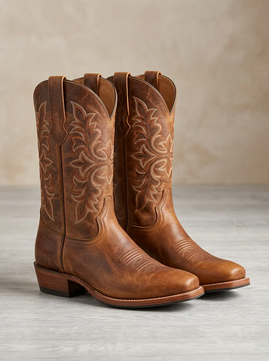 Unisex Western Cowboy Floral Embroidered Boots