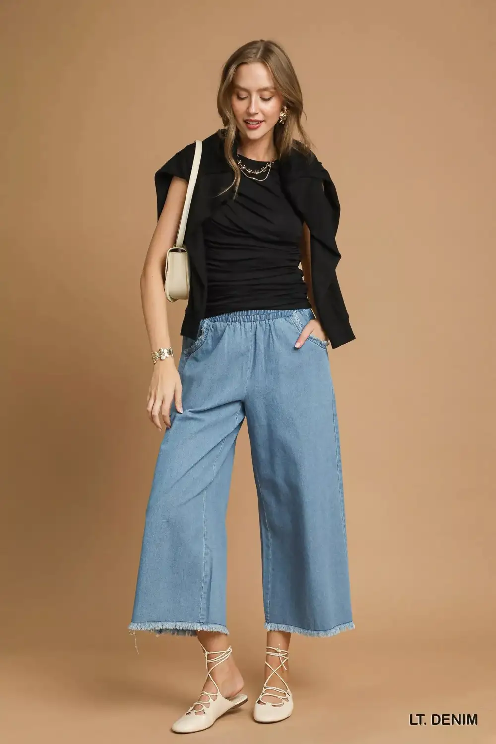 Soft Wide Leg Washed Denim Jeans