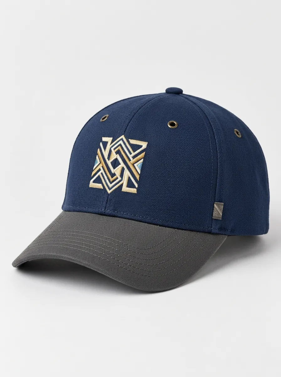 Navy Baseball Cap Featuring Geometric Pattern Embroidery