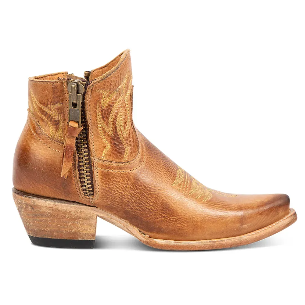 Faux-Leather Distressed Embroidered Zip-Up Western Boots