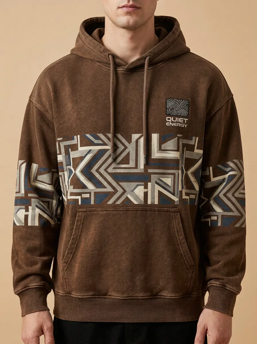 Men's Quiet Energy Geometric Pattern Print Hoodie