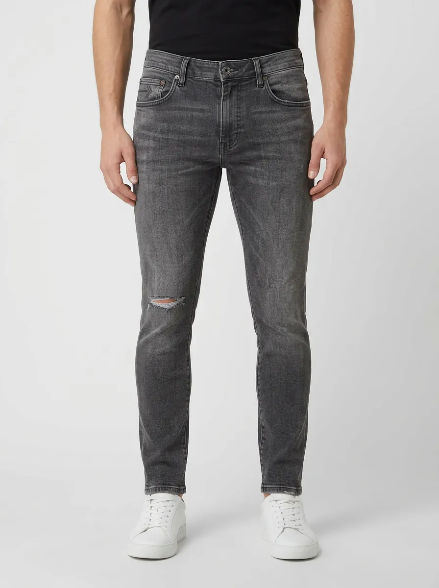 Men's Distressed Gray Washed Slim-Fit Jeans