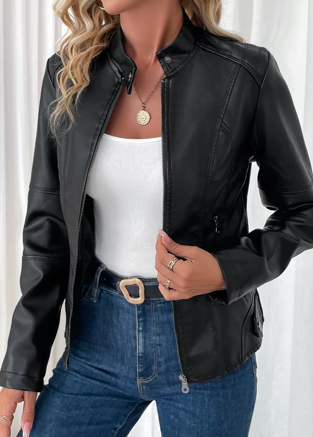 Black Pocket Long Sleeve High Neck Coat